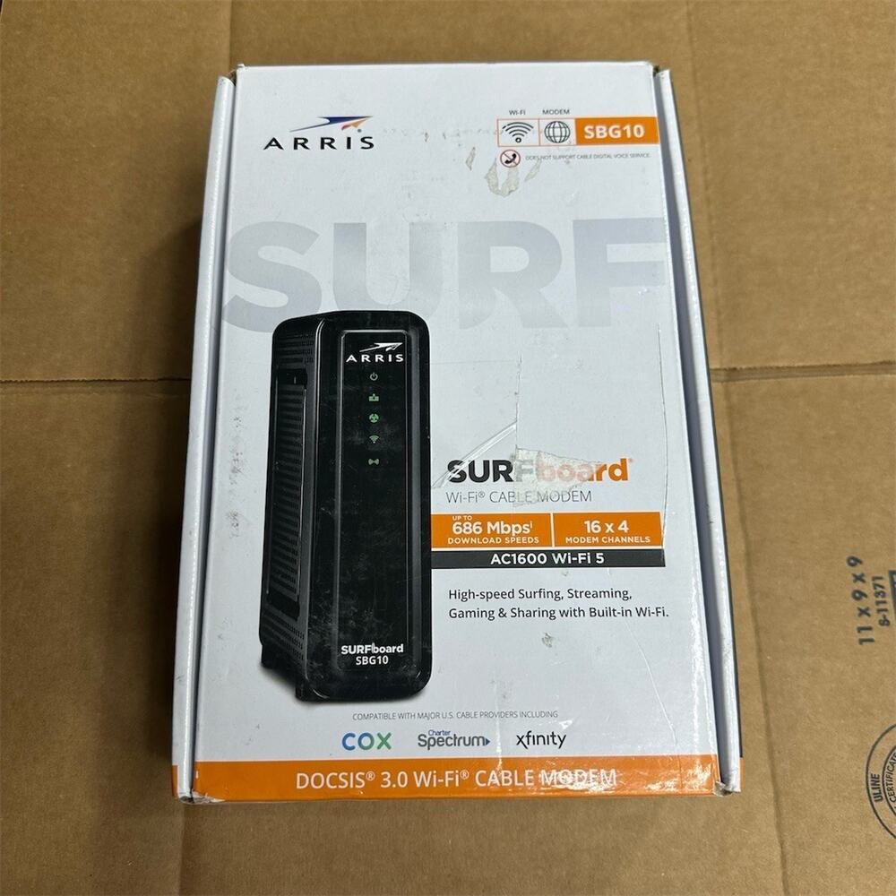ARRIS SURFboard SBG10 DOCSIS 3.0 AC1600 WiFi Cable Modem Router Combo | Preowned